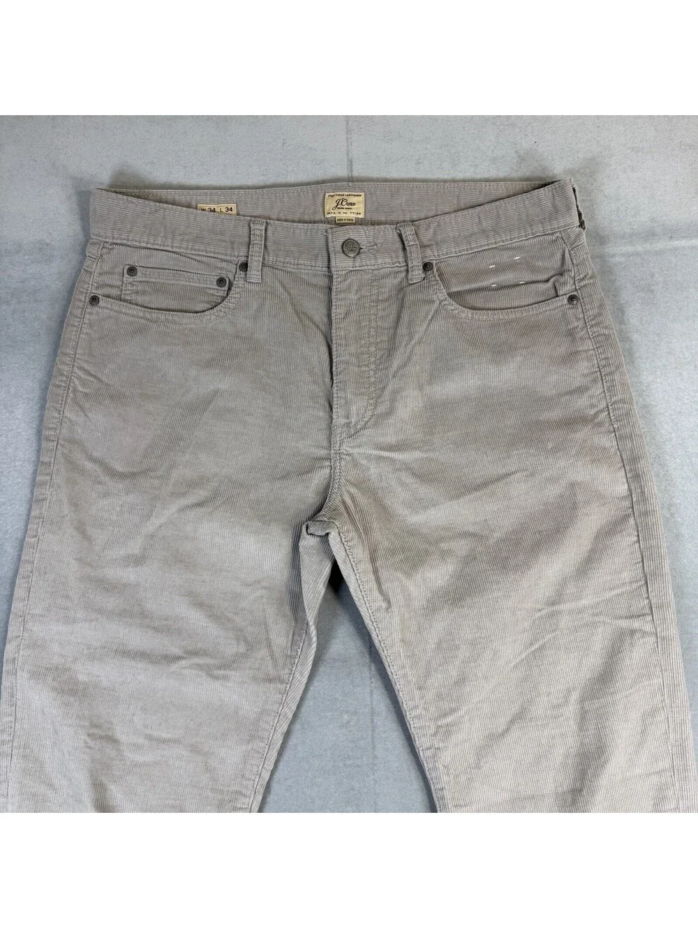 J.Crew 770 Corduroy Pants Mens 34x34 Gray Straight Stretch Chino 5 Pocket Zip
